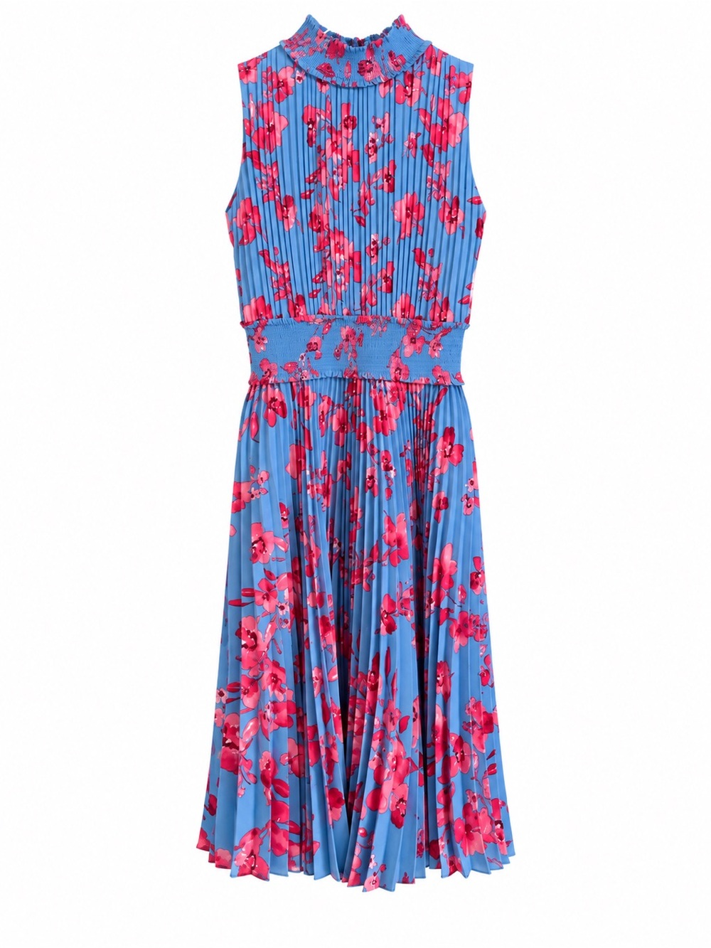 Nanette Lepore Smocked Mock Neck Pleated Floral Dress